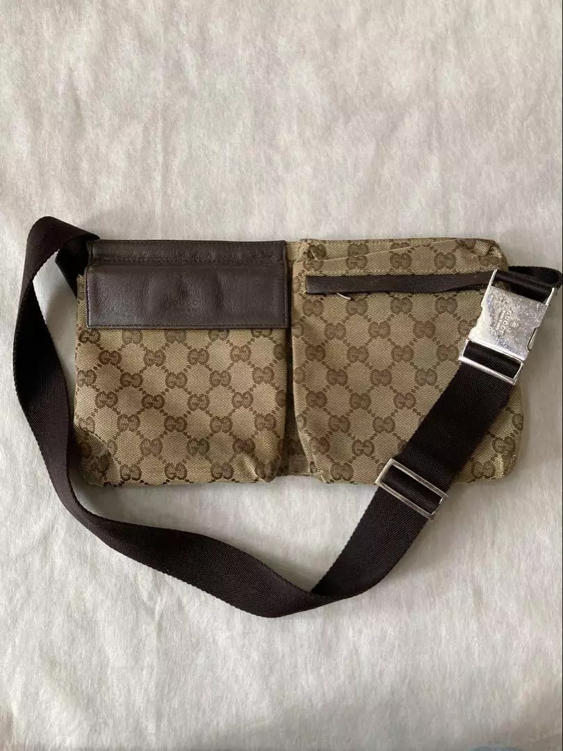 Auth GUCCI pochette taille sac à fesses beige marron toile PVC 28566 GG bon F/S