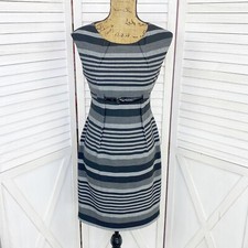 Calvin Klein Dress Womens 4P Gray Black Striped Sleeveless Sheath Knee Length