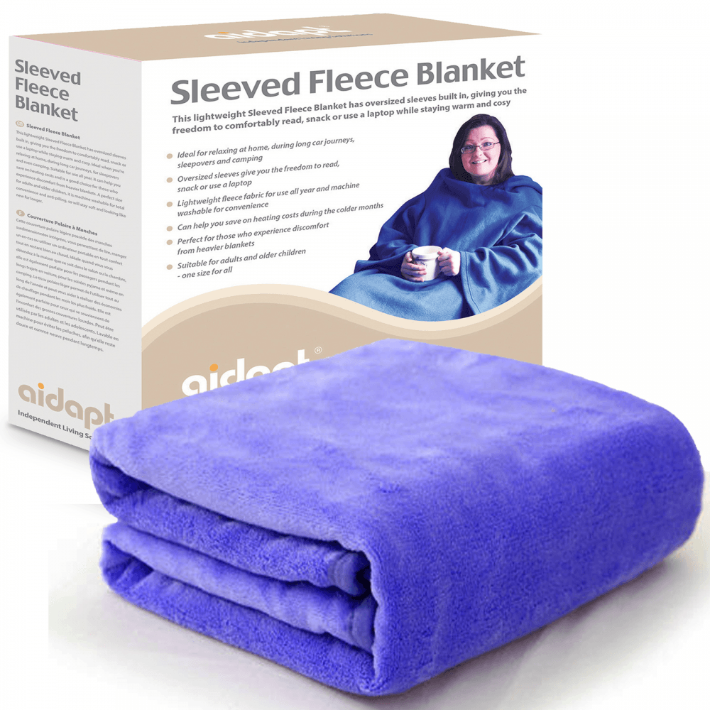Blue Fleece Blanket with Sleeves Wearable Wrap Giant Oversized Soft Throw Warmer