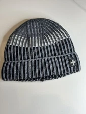 Swiss Tech Knit Beanie Fleece Lined Stretch Ribbed Cuffed Black Gray Men Sm/med