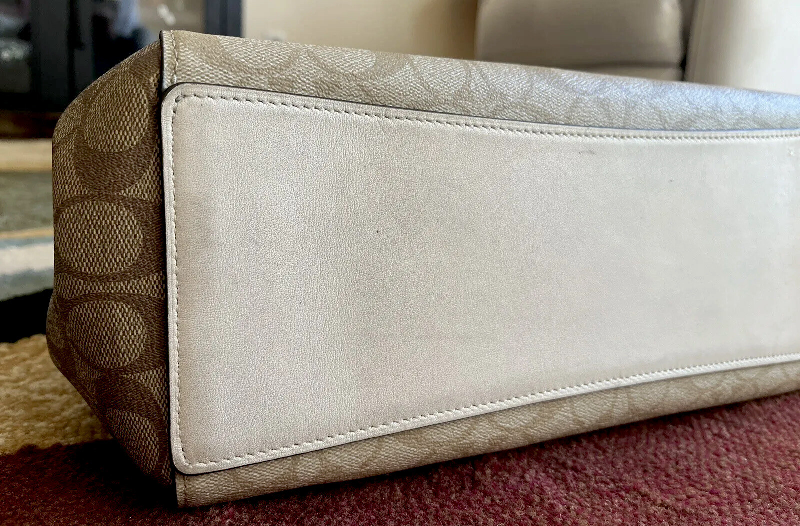 Coach Hallie Shoulder Bag Purse Signature Logo Coated Canvas Chalk