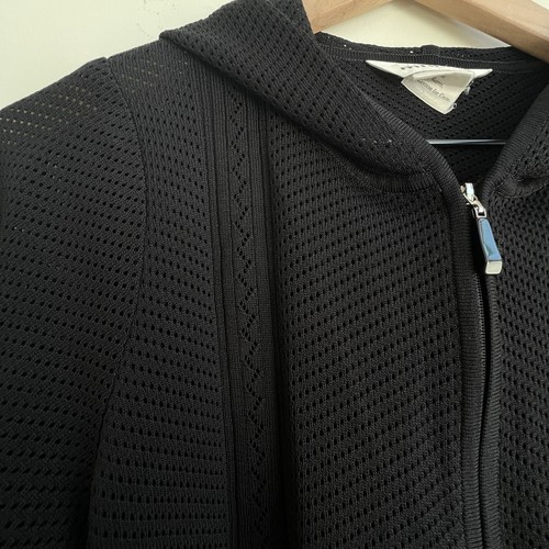 Giacca MISOOK maglia traforata zip con cappuccio taglia XS nera donna manica 3/4 - Foto 4 di 12