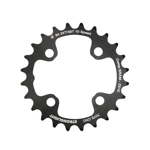 Plateau VTT double 24 dents d64 noir pour transmission 2x10 vitesses