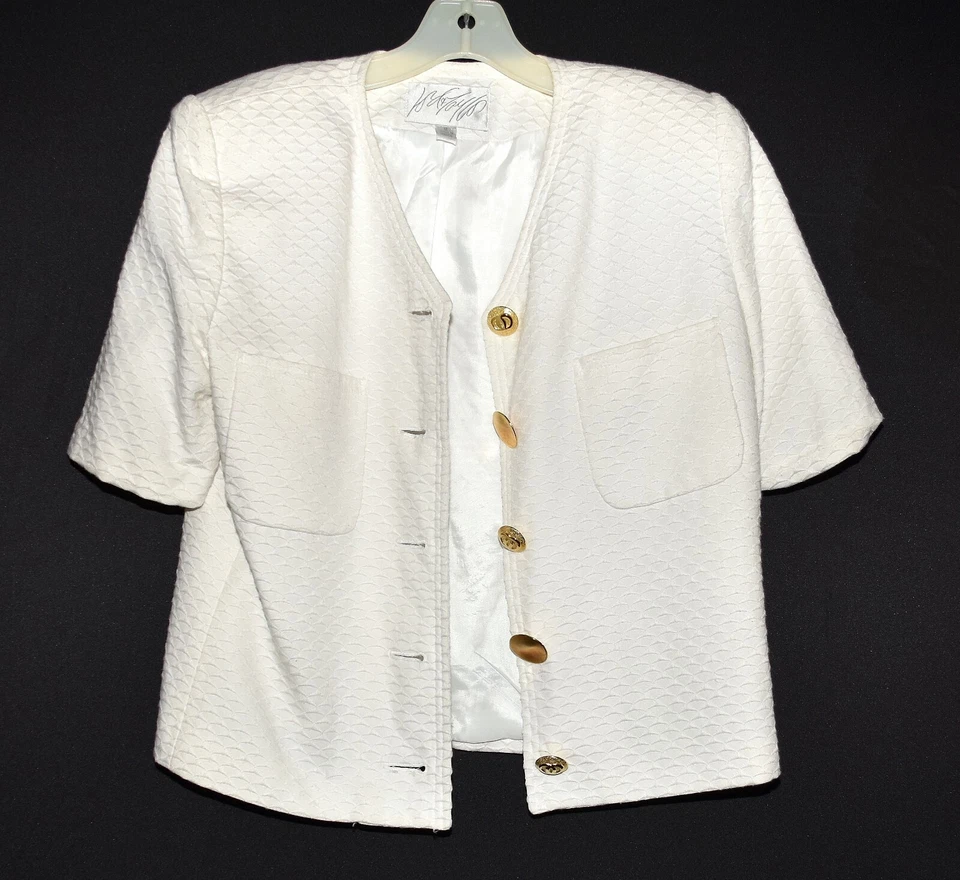 Traje Blazer y Falda Lord & Taylor Blanco Diseño Corte Diamante Manga Corta Talla 8 Foto 4 de 4