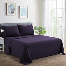 600 Thread Count Deep Pocket Breathable Solid Cotton Blend Sheet Set, Eggplant