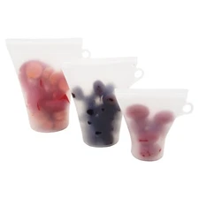 Set Of Three Silicone Ziplock Kitchen Food Storage Bag