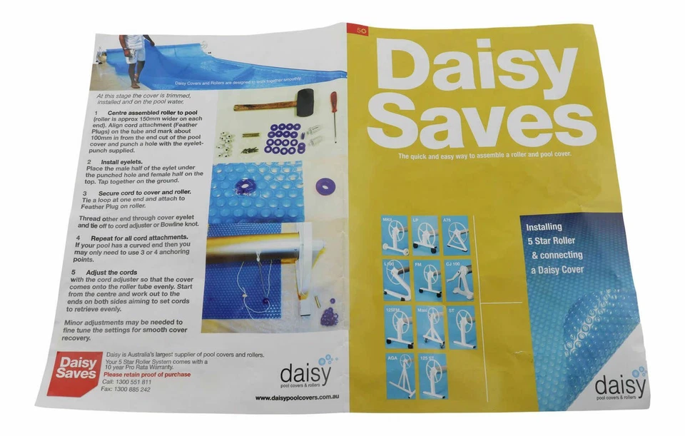 Kit de instalación de reacondicionamiento de rodillos de piscina Daisy - Se adapta a cubierta de burbujas de piscina Foto 2 de 4