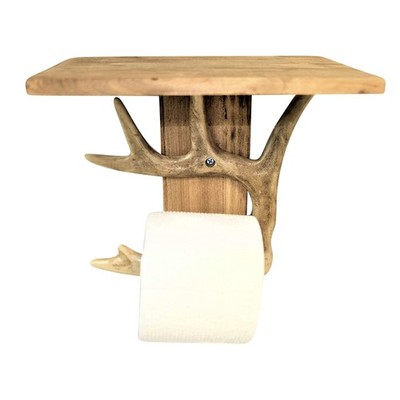 Antler Toilet Paper Holder   Rustic Wall-Mount with Built-In Phone Shelf
