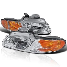 SPEC-D TUNING Chrome Headlights Amber Reflector Compatible with 1996-2000 Dodge
