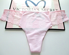 VICTORIA'S SECRET PINK No Show Thong Panty VS Pink Tulip S M L XL Lace Trim NWT