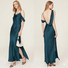 Fame and Partners Dress Womens 6 Blue Francois Gown Draped Wedding Guest Satin