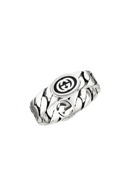 Authentic Gucci Sterling Silver Interlocking G Enamel Chain Link Ring New $340