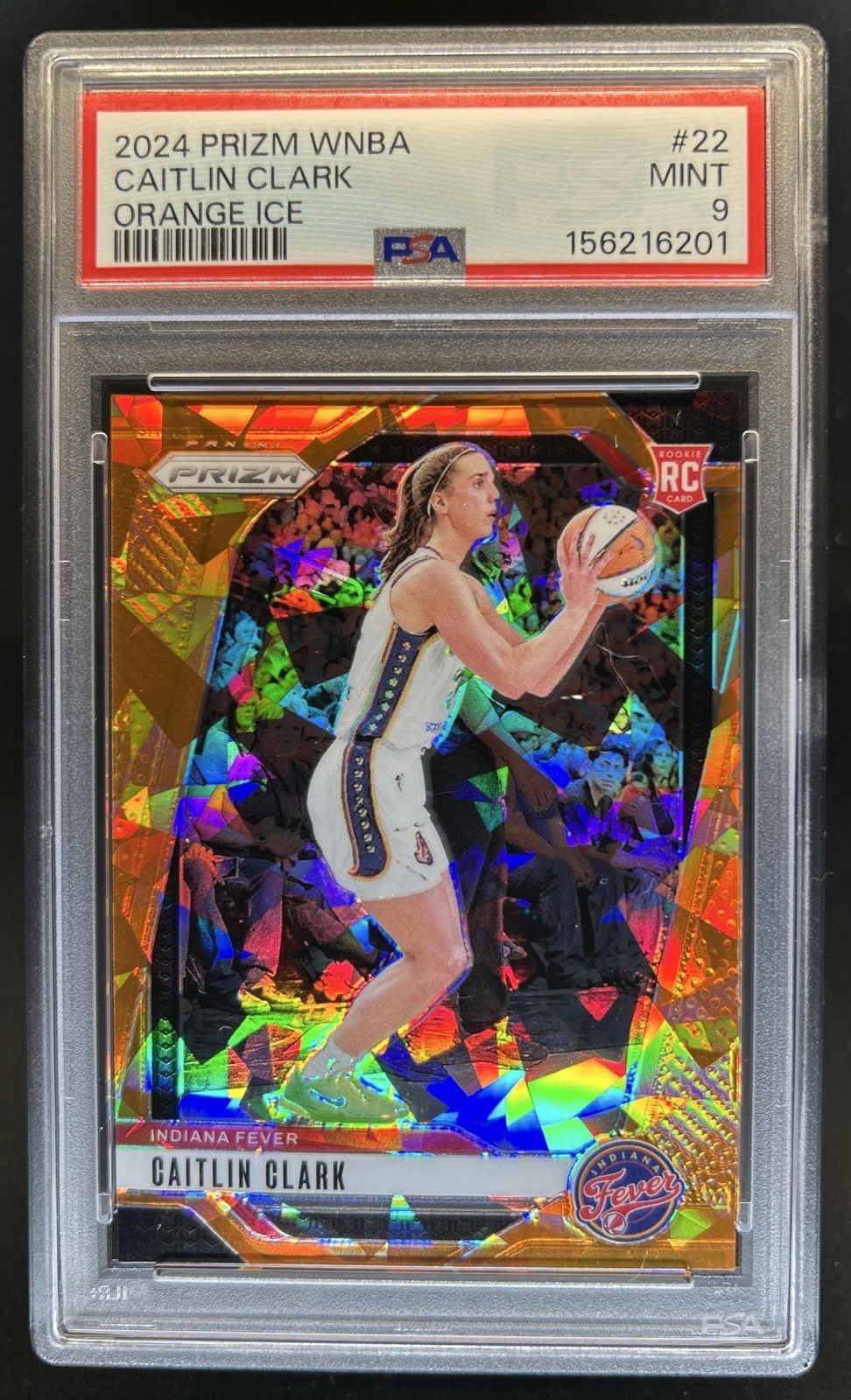 2024 Panini WNBA Prizm Caitlin Clark RC Orange Ice Rookie #22 Fever PSA 9