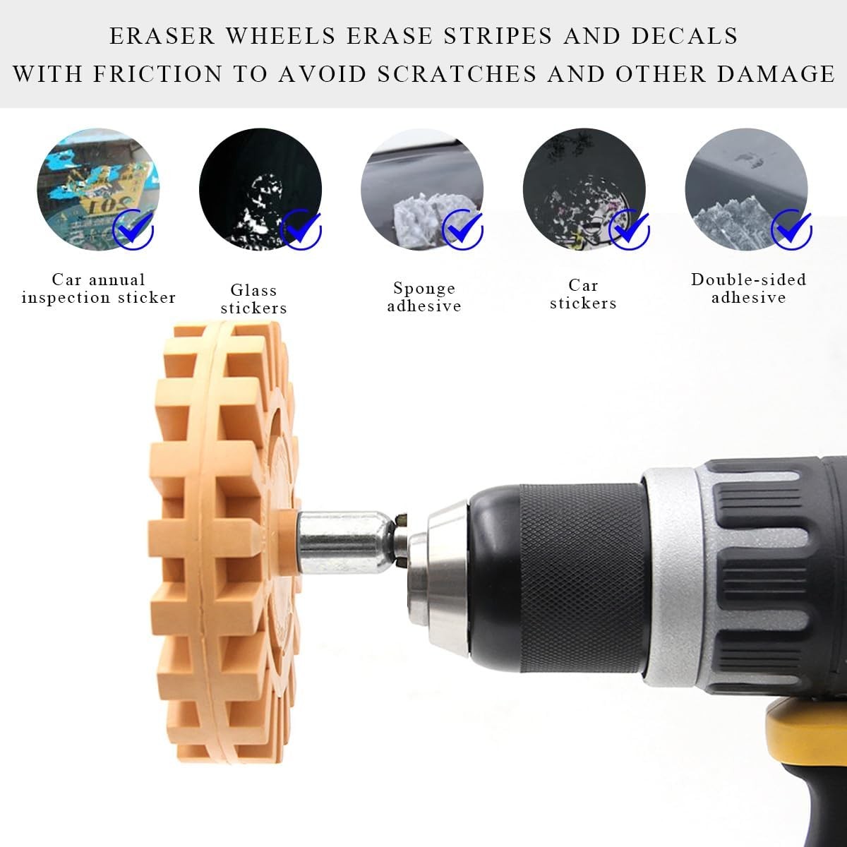 4" Decal Eraser Wheel Adhesive Remover Adapter Drill Removes Decal Vinyl Tape