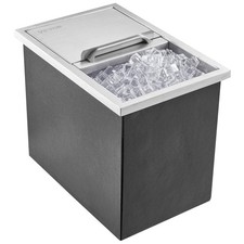 28QT Stainless Ice Bin, Sliding Cover, Drain Pipe Plug, for Bar Counters