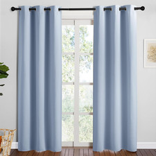 Vintage Blue Blackout Curtains 84 Inches Length for Dining Room