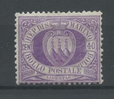 SAN MARINO 1877 40C. LILLA 2 ** CENTRATO CERT.