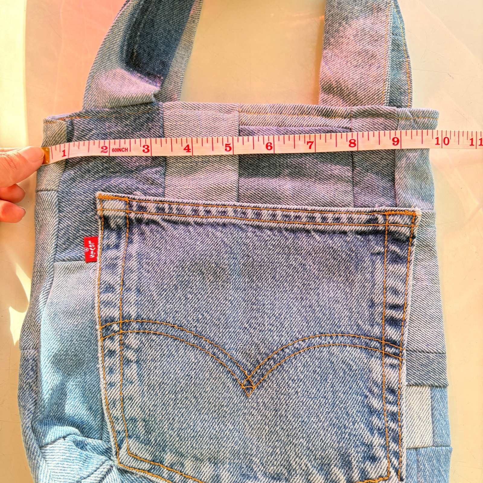 Handmade Patchwork Mixed Denim Mini Tote Bag Made… - image 6