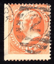 US Scott 152 Used 15c bright orange Daniel Webster, w/o Grill Lot J070 bhmstamps