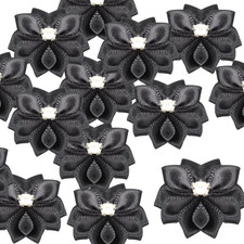 50PCS 1.18 Inch Satin Ribbon Flowers, Tiny Flower Applique, Rose Rhinestone Appl