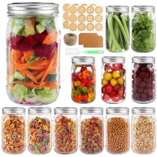 Wide Mouth Mason Jars 32 oz with Airtight Lids and Bands, 12 Pack Quart Canni...