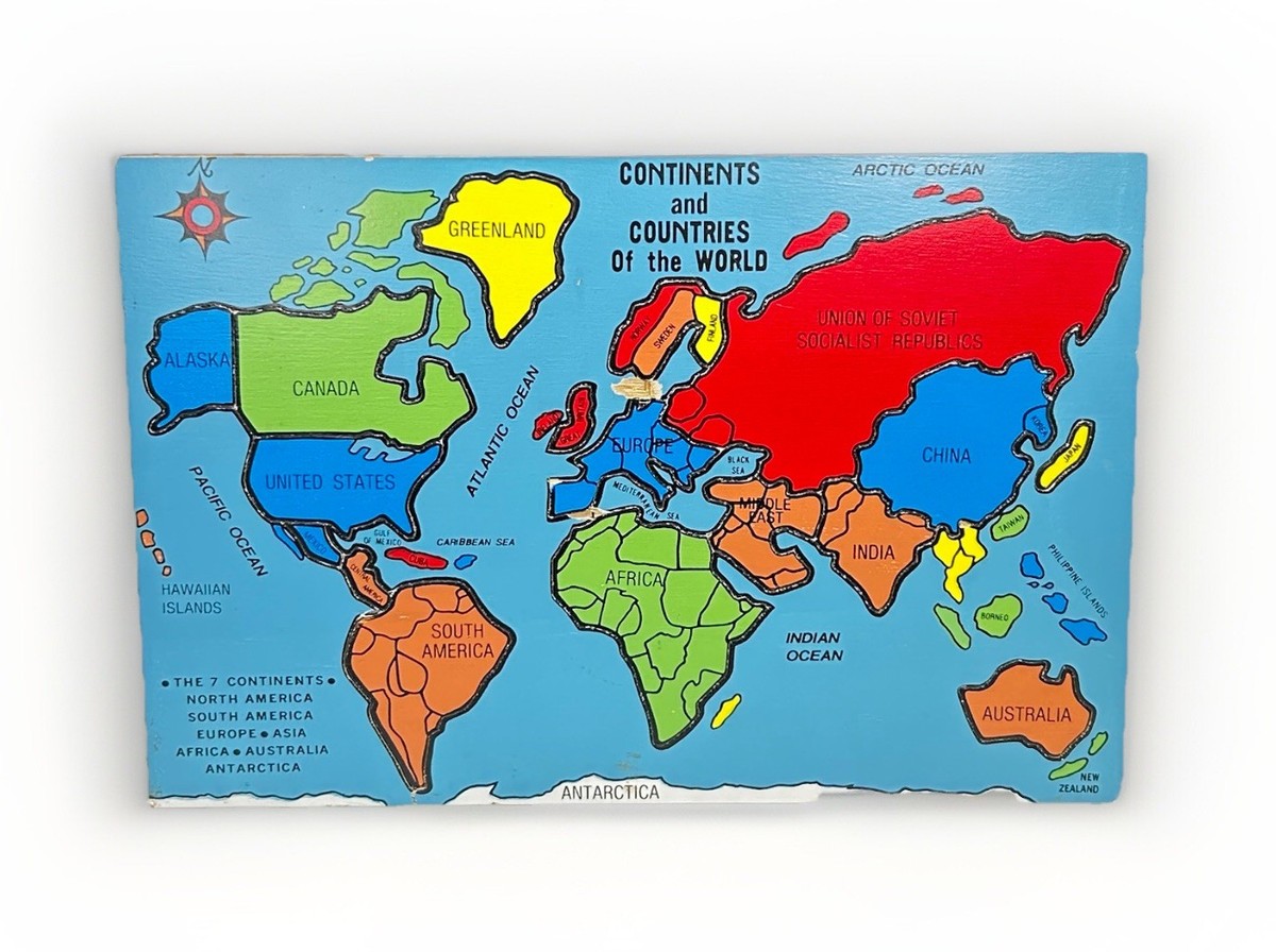 Vintage 1990 MSR Wooden World Map Puzzle USSR Europe Asia Africa