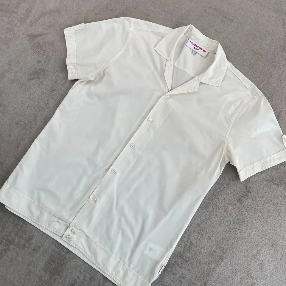 Camisa Orlebar Marrón Golden Gun Cuello Capri Hombres Mediana Marfil 007 James Bond $295 Foto 3 de 4
