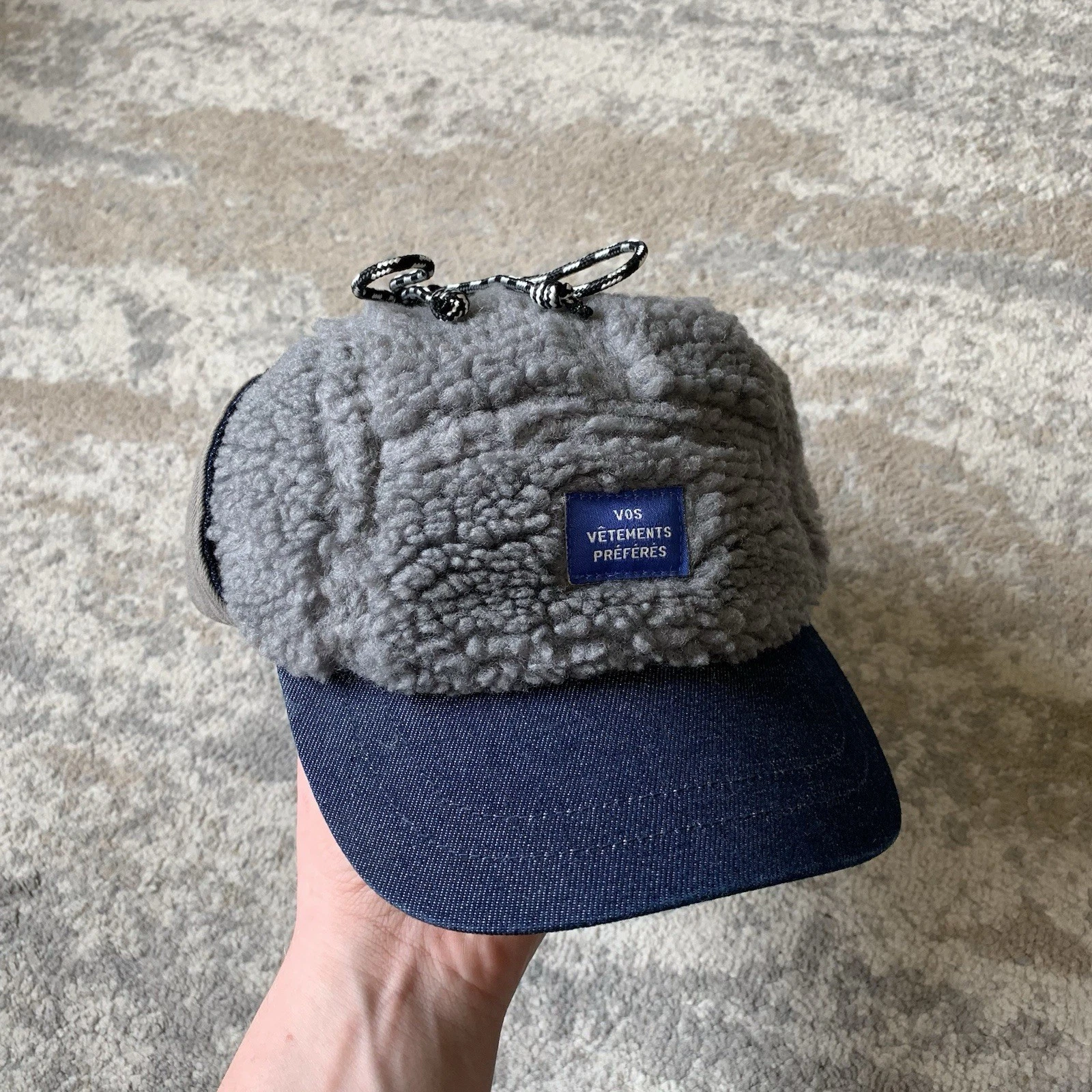 Le Mont Saint Michel Sherpa Fleece Denim Ear Flap Trooper Cap Grey Green Navy