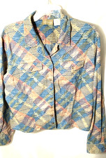 Vintage Liz Claiborne Lizwear Pastel Plaid Snap Up Cotton Shirt Long Sleeve
