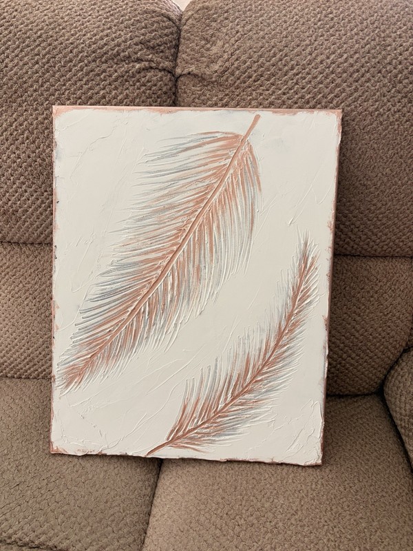 Original Textured Painting feathers Unframed 16x22 Painted By Nin
