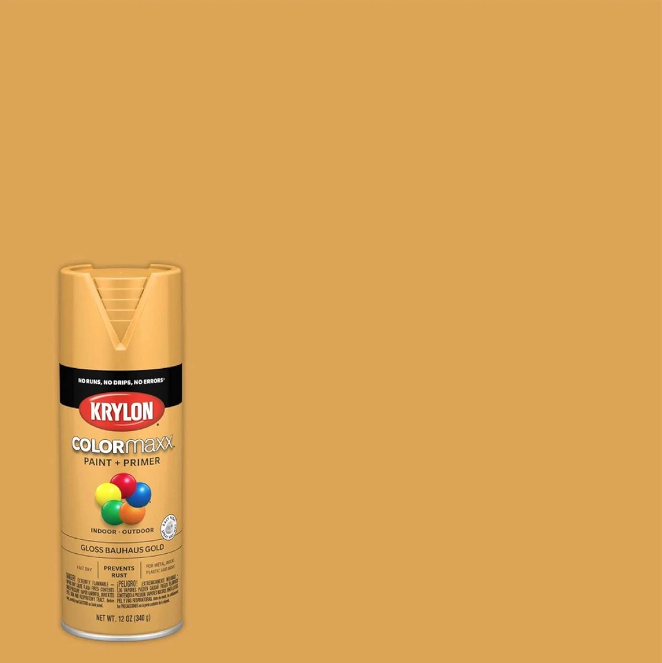 Krylon COLORmaxx K05504007 Spray Paint & Primer Gloss Bauhaus Gold 12 oz - Image 2 of 4