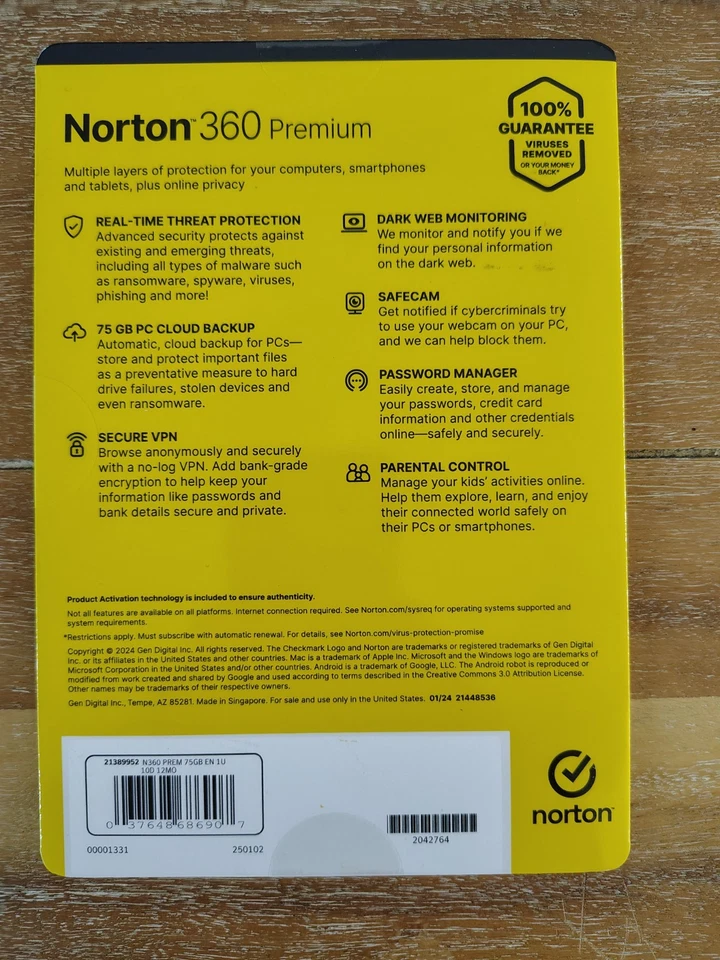 Tarjeta clave de seguridad en Internet NORTON 360 PREMIUM 10 DISPOSITIVOS 2025 ¡Nuevo envío rápido! Foto 3 de 3