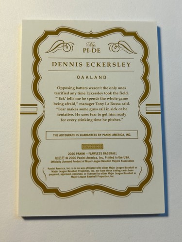 2020 Panini Flawless Gold /10 On Card Dennis Eckersley Premium Ink Auto #PI-DE - Picture 2 of 2