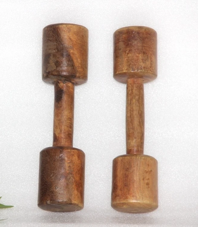 Vintage Pair of Wooden Dumbells Gym Equipment, Collectible