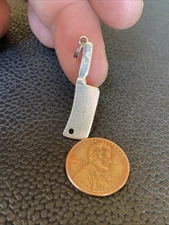 Meat Cleaver Butcher Knife Chef Cook 3D 925 Solid Sterling Silver Charm Kitchen