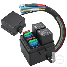 12V Pre-Wired Fuse Relay Box, 4-Pin 80A Relay Block and Kit, 2 Relays and 6 ATC/