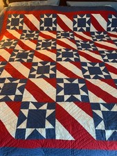 Patriotic Quilt Approximately 84 X 84 With Stars and Stripes Top Stitching