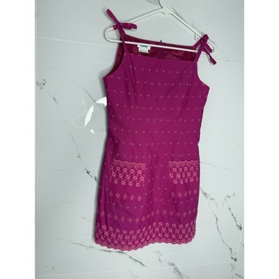 Vintage 90s Pink Embroidered Eyelet Short Shift Dress M Square Neck Cottage USA