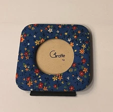Giraffe Brand NY 3" Blue Floral Cloth Picture Desk Frame with Circle Opening