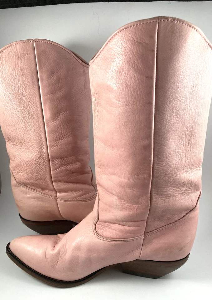 ZODIAC USA VINTAGE PINK LEATHER FRINGE BEADS COWBOY BOOTS 5 - Image 4 of 4