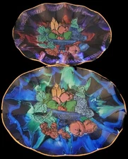 Vintage Mexican Foil Art GlassLeather Back Tray - Qty 2