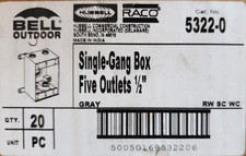 Hubbell Bell 5322-0 Single Gang Box 5 Outlets Gray 1/2" Lot of 20 