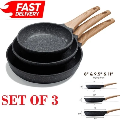 CAROTE Nonstick Heat-Resistant Granite Coating 3 Piece Skillet Frying Pan 8", 9.5” ,11"