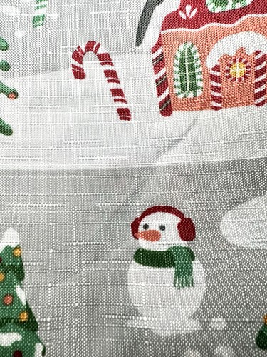 WEIHNACHTEN LEBKUCHEN DORF HÄUSER STOFF DUSCHVORHANG SCHNEEMÄNNER CANDY HAKEN - Bild 5 von 11