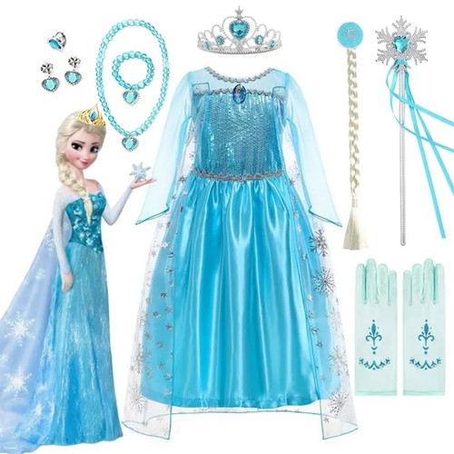 Kinder Mädchen Eiskönigin Prinzessin Elsa Kleid Cosplay Party Karneval Kostüme - Bild 1 von 13