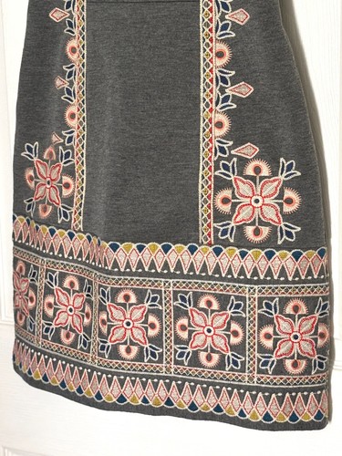 MAEVE Anthropologie Womens Grey Embroidered Wool Sheath Dress Sz 2 - Picture 4 of 16