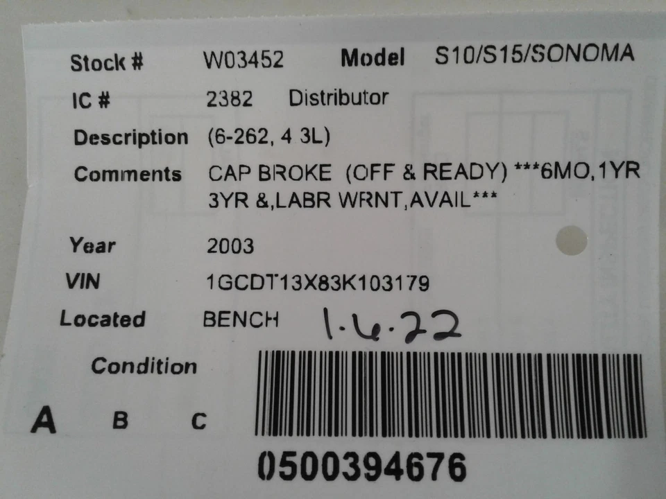 Used Distributor fits: 2003 Chevrolet S10/s15/sonoma 6-262 4.3 Grade A - Image 4 of 4