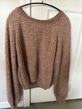 Altar’d State Chenille Sweater Size XL, Light Brown, Cropped, Long Sleeve 