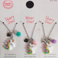 Dziewczęcy zestaw naszyjników jednorożec BFF, zestaw naszyjników przyjaźni, zestaw 3 szt.