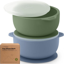 2-Pack Baby Bowls with Suctions, Lids - Silicone Toddler Suction Bowls for Baby